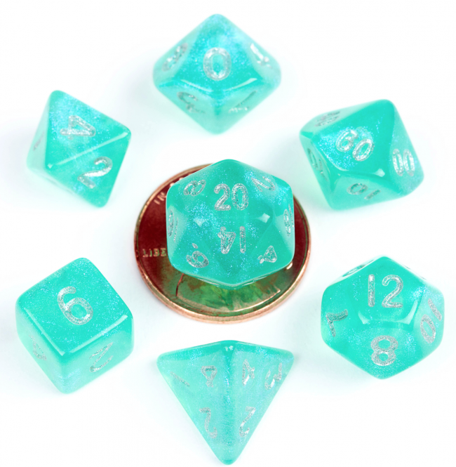 MDG 10mm Mini Polyhedral Dice set: Stardust Turquoise