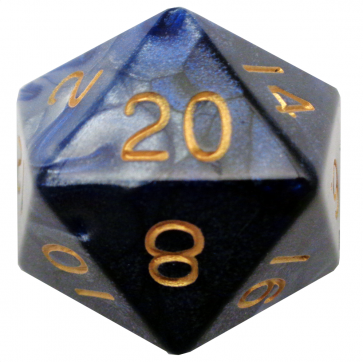 MDG 35mm Mega Acrylic d20: Blue/White w/ Gold Numbers