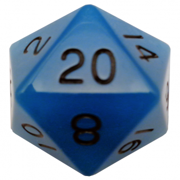 MDG 35mm Mega Acrylic d20: Glow Blue with Black Numbers