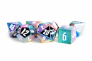 MDG 16mm Acrylic Aluminum Plated Polyhedral Dice Set: Rainbow Aegis w/ White Numbers