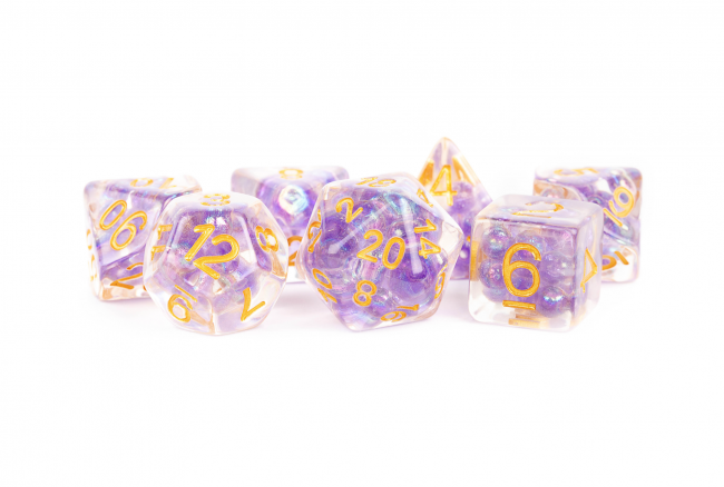 MDG Resin Polyhedral Dice Set 16mm - Pearl Purple with Gold Numbers