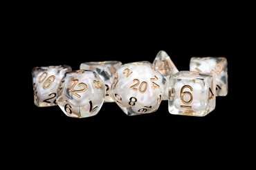 MDG Resin Polyhedral Dice Set 16mm - Pearl with Copper Numbers