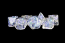 MDG Resin Polyhedral Dice Set 16mm - Pearl with Purple Numbers