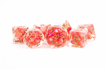 MDG Resin Polyhedral Dice Set 16mm - Pearl Red with Copper Numbers