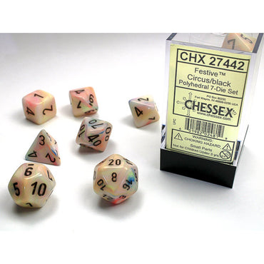 Chessex D7-Die Set Dice Polyhedral Circus/Black (7 Dice in Display)