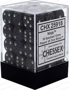 Chessex D6 Dice Speckled 12mm Ninja (36 Dice in Display)