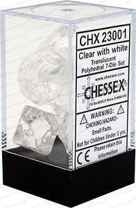 Chessex D7-Die Set Dice Translucent Polyhedral Clear/White (7 Dice in Display)