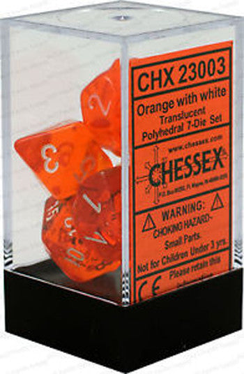 Chessex D7-Die Set Dice Translucent Polyhedral Orange/White (7 Dice in Display)