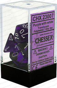 Chessex D7-Die Set Dice Translucent Polyhedral Purple/White (7 Dice in Display)