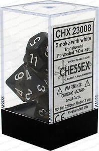 Chessex D7-Die Set Dice Translucent Polyhedral Smoke/White (7 Dice in Display)