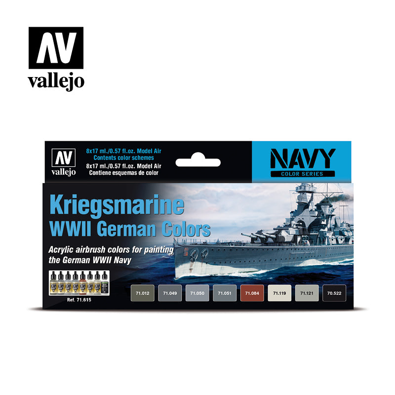 Vallejo - Model Air - Kriegsmarine WWII German Colors 8 Colour Acrylic Airbrush Paint Set